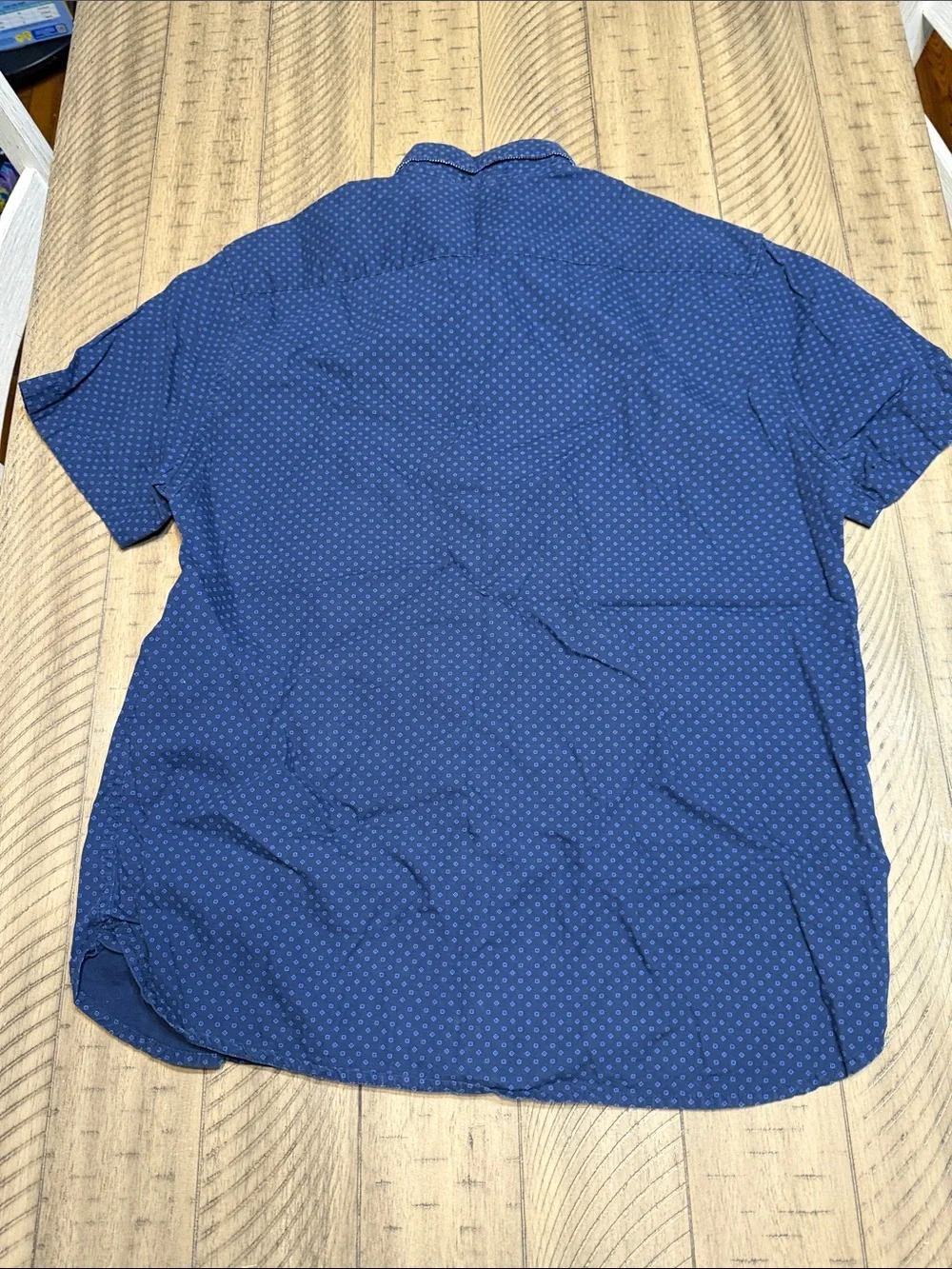 Denim & Flower Navy Short-Sleeve Button-Down with Micro Dot Print - Picture 3 of 6